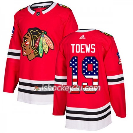 Mænd NHL Chicago Blackhawks Trøje Jonathan Toews 19 Adidas 2017-2018 Rød USA Flag Fashion Authentic